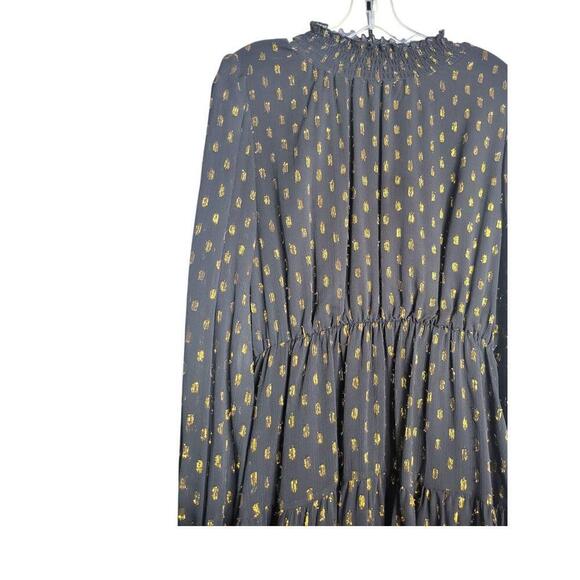 O.P.T Dress Womens Size Large Black Gold Polka Dot Long Sleeve - Picture 5 of 9
